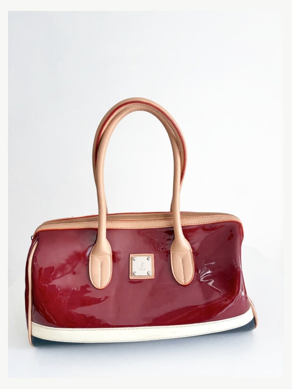 Vintage Polo Ralph Lauren Red Patent Colorblock Bowling Bag Y2K Preppy